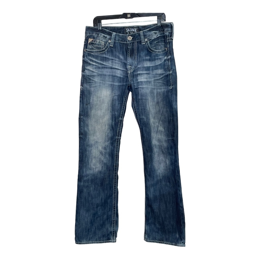 Salvage BKE Mayhem Acid Washed Bootcut Jeans Size 33L Blue Contrast Stitching